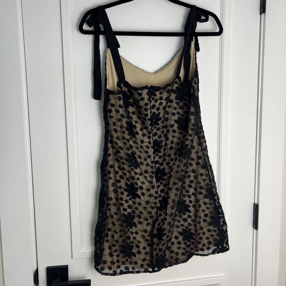 NWT Francesca's Collections Mini Dress Black Lace/cream Lining Tie Straps Zip - Picture 6 of 9